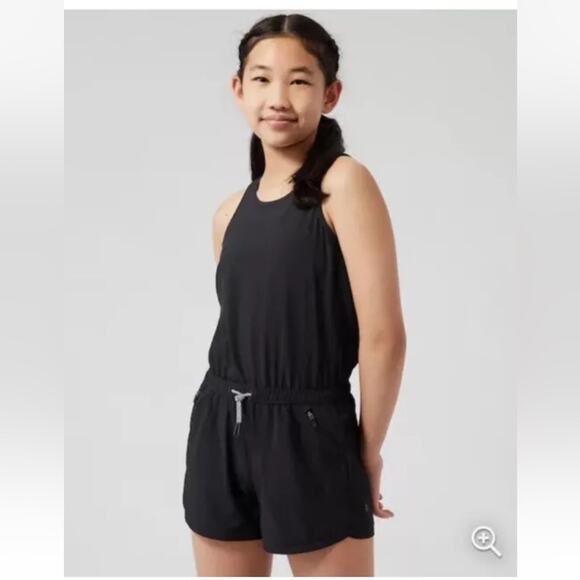 Athleta Girl On The Go Romper Size LARGE 12 Black Romper - Picture 1 of 11